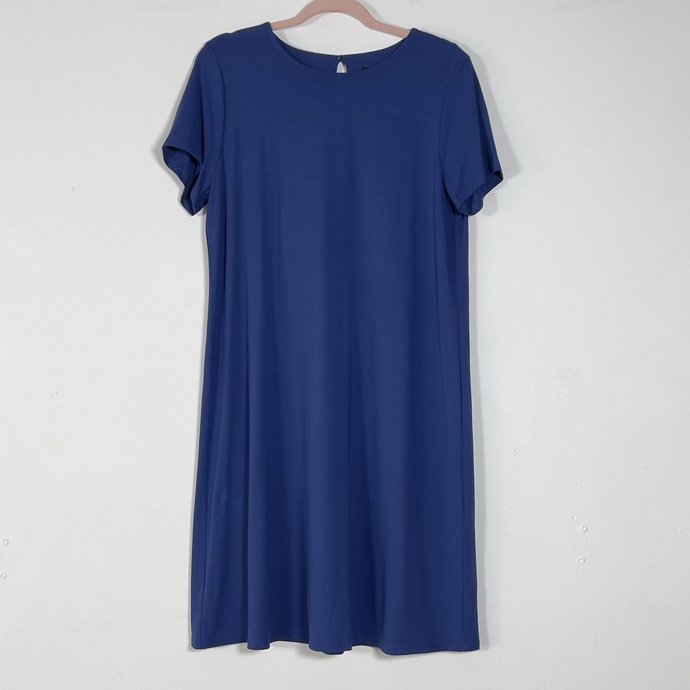 J Jill Wearever Collection Jersey Shift Dress Womens Sz M Blue Short Sleeve